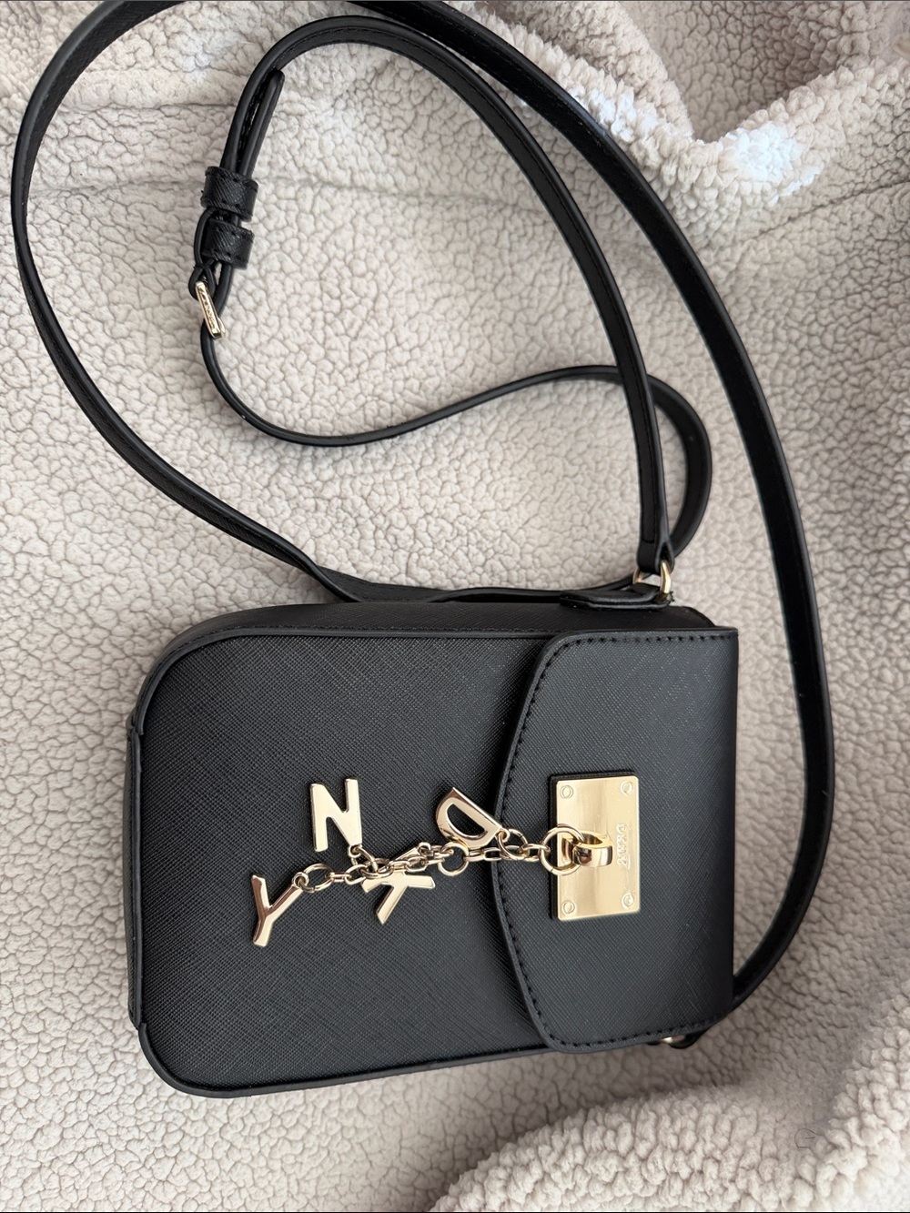 DKNY Black Crossbody with Gold Logo Charm